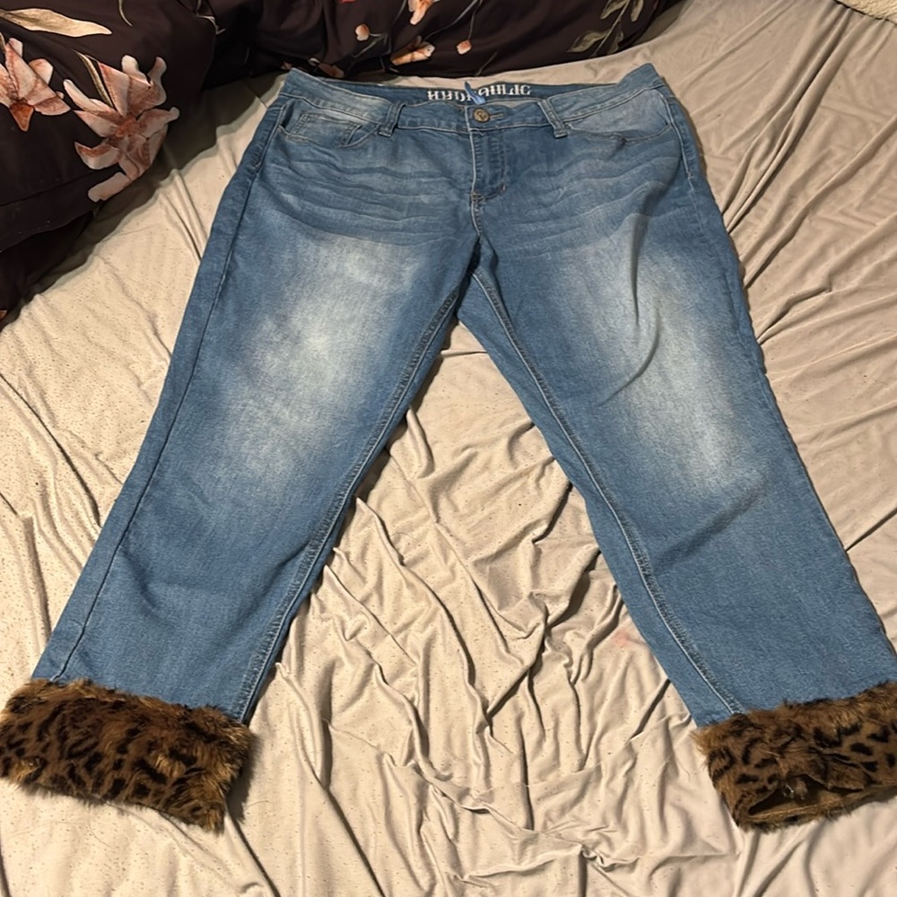 Hydraulic Jeans With Cheetah Print Cuffs Size 14